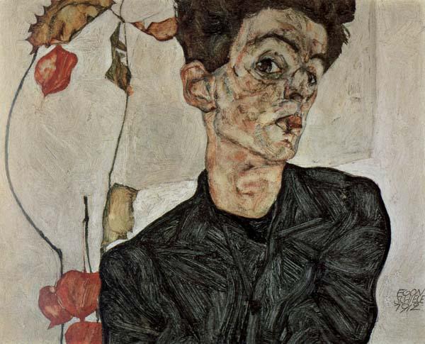 Egon Schiele Self-Portrait with Chinese Lantern Fruit oil painting image